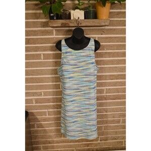 Lands End Women's Modest Dresskini Swim Cover Up Dress Size 20W striped athletic